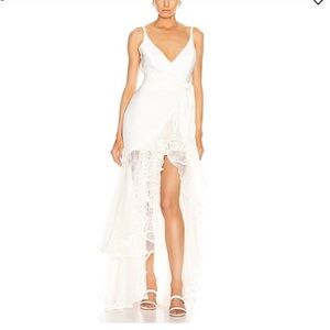 PatBo Mesh Trim Linen Maxi Dress in White Size US 8
